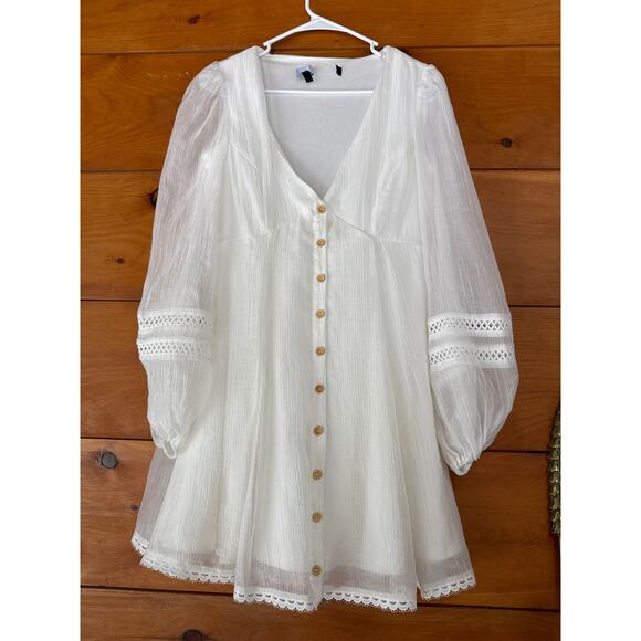 Lulus Strolling Sweetie White Crochet Button-Front Mini Dress Cocktail Bride S - Picture 2 of 8